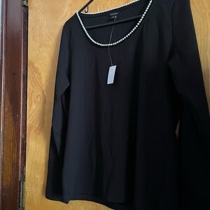 Ann Taylor Elegant Black Top with Pearl Detail